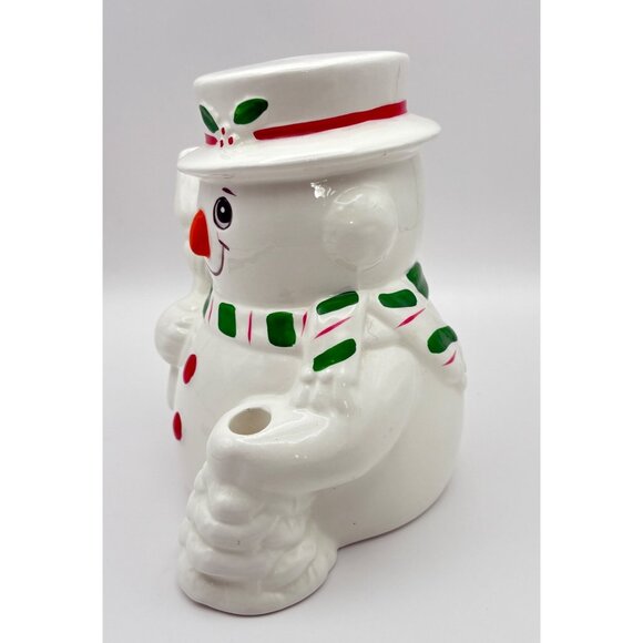 Vintage Snowman Piggy Coin Bank with Stopper Christmas Decor Holding Broom - Picture 5 of 7